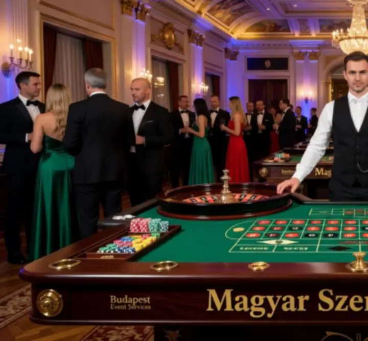 Mobil rulettasztal felállítva egy elegáns rendezvényhelyszínen